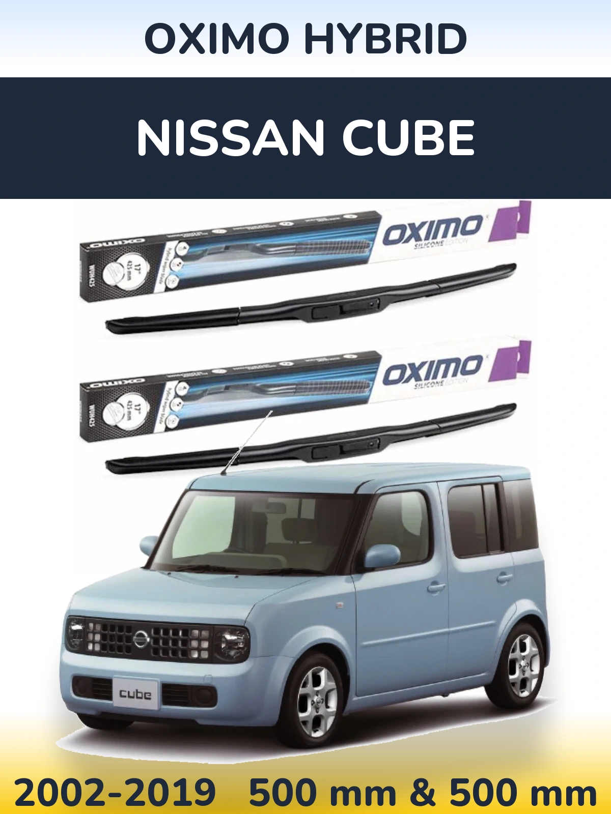 Sada předních stěračů Oximo Hybrid 500 a 500 mm pro Nissan Cube 2002-2019