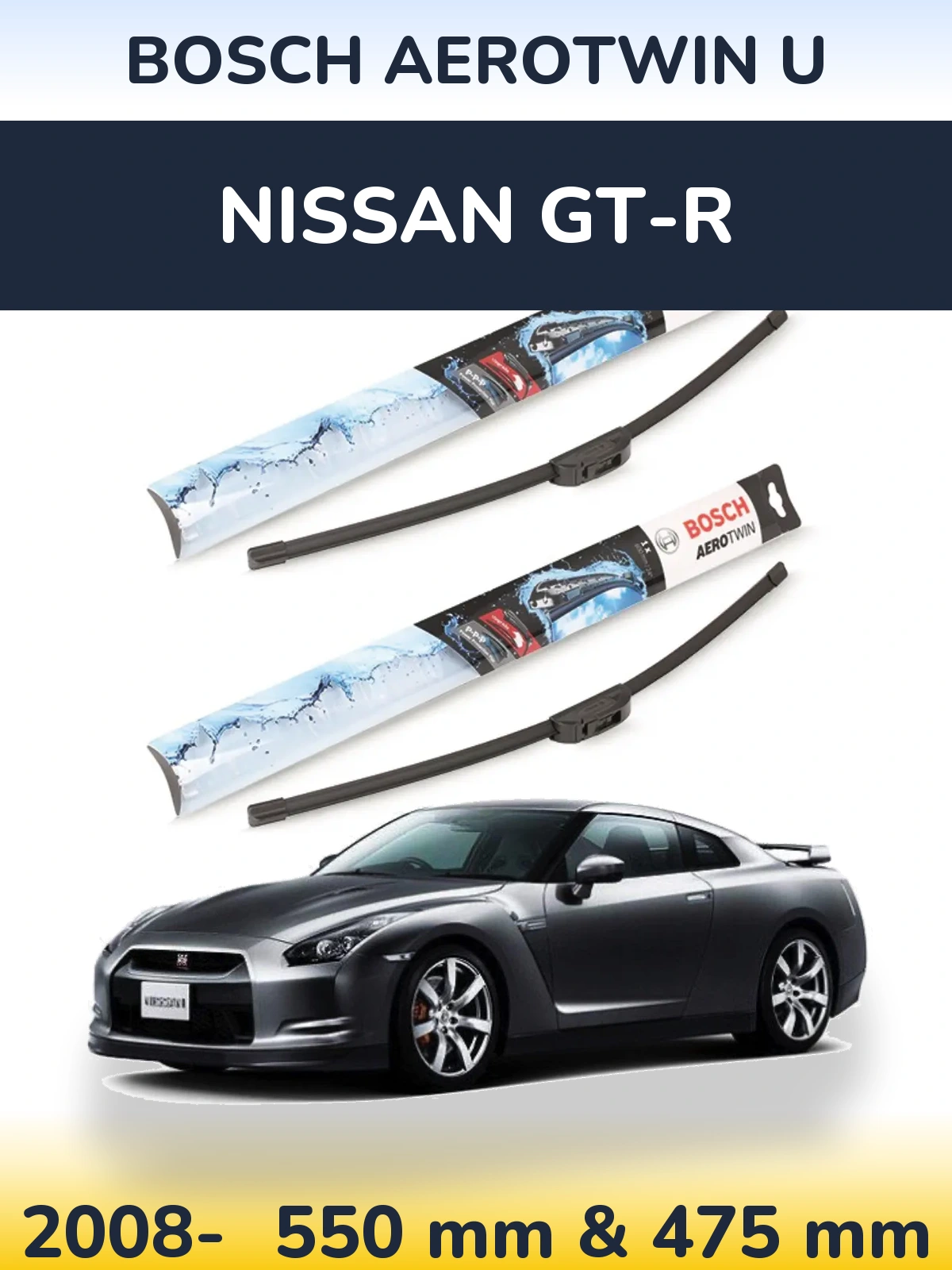 Sada předních stěračů BOSCH AeroTwin U 550 a 475 mm pro Nissan GT-R 2008-2026