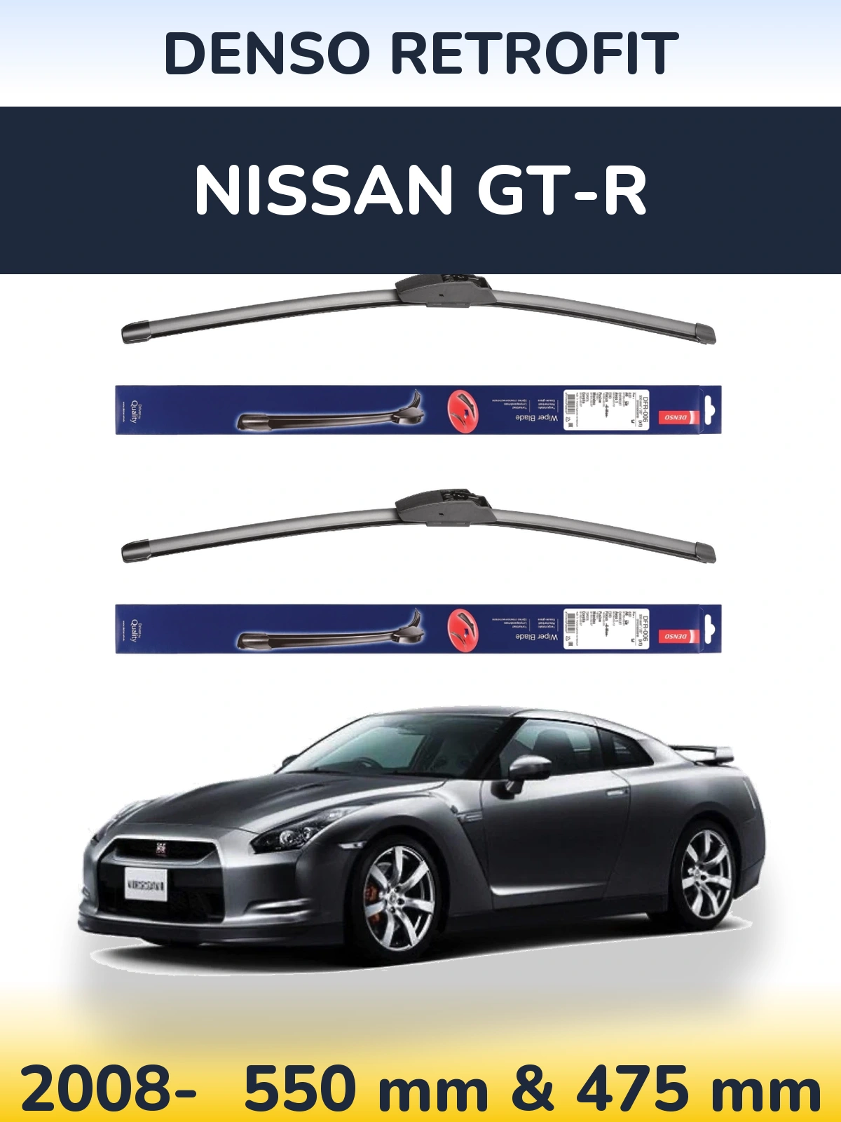 Sada předních stěračů Denso Retrofit 550 a 475 mm pro Nissan GT-R 2008-2026