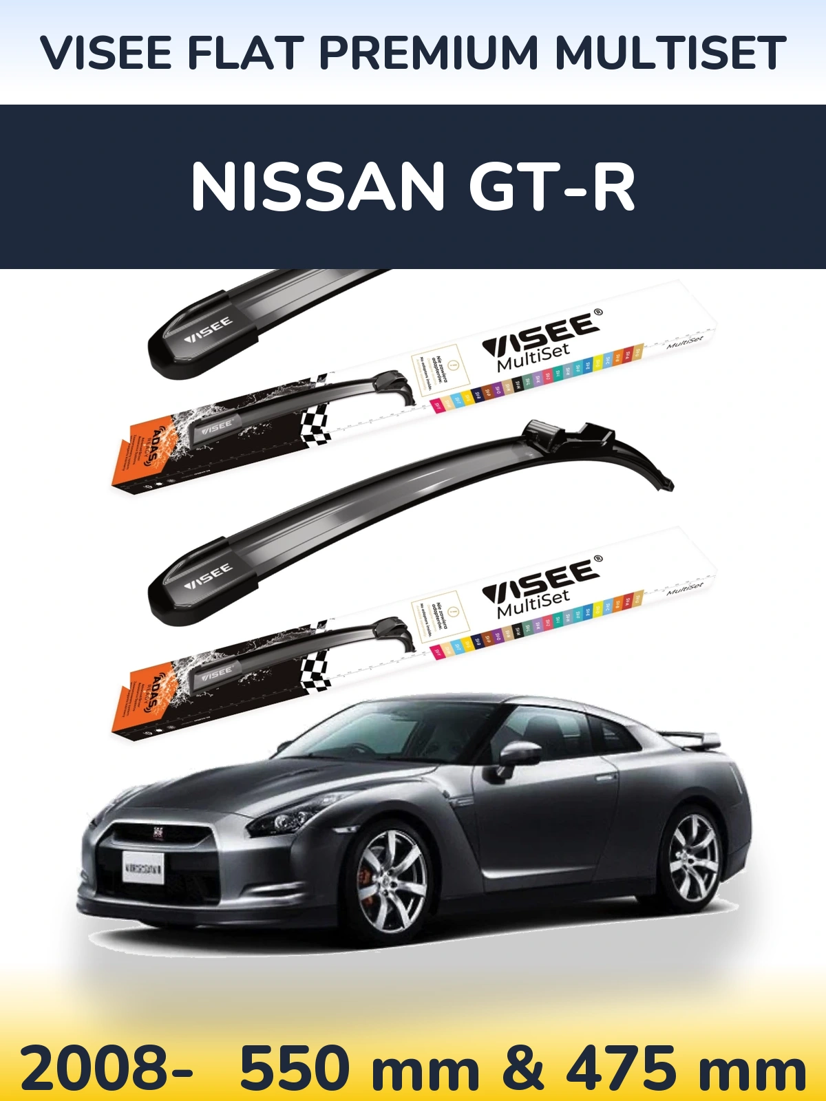 Sada předních stěračů VISEE FLAT PREMIUM MultiSet 550 a 475 mm pro Nissan GT-R 2008-2026