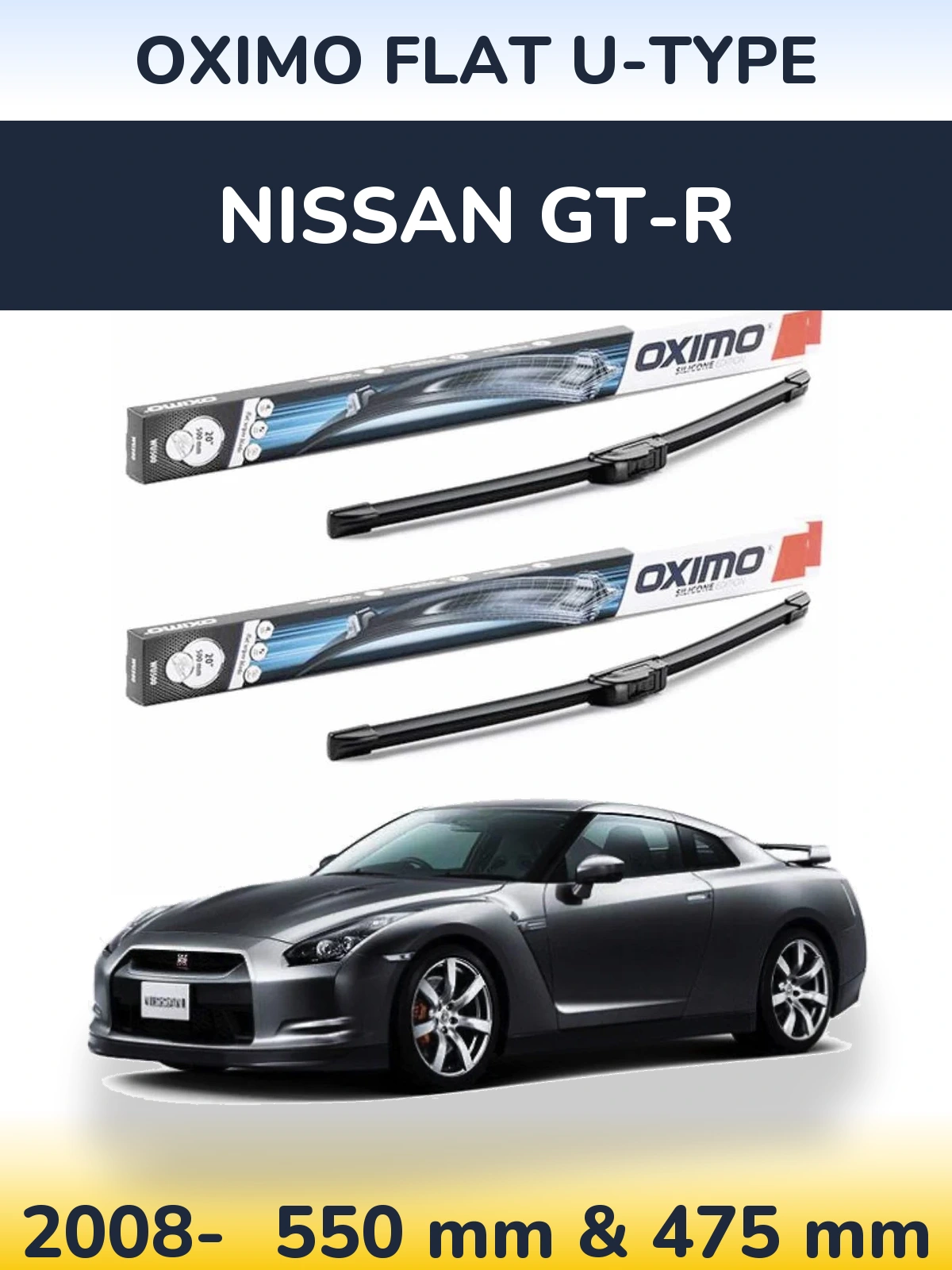 Sada předních stěračů Oximo Flat U-type 550 a 475 mm pro Nissan GT-R 2008-2026