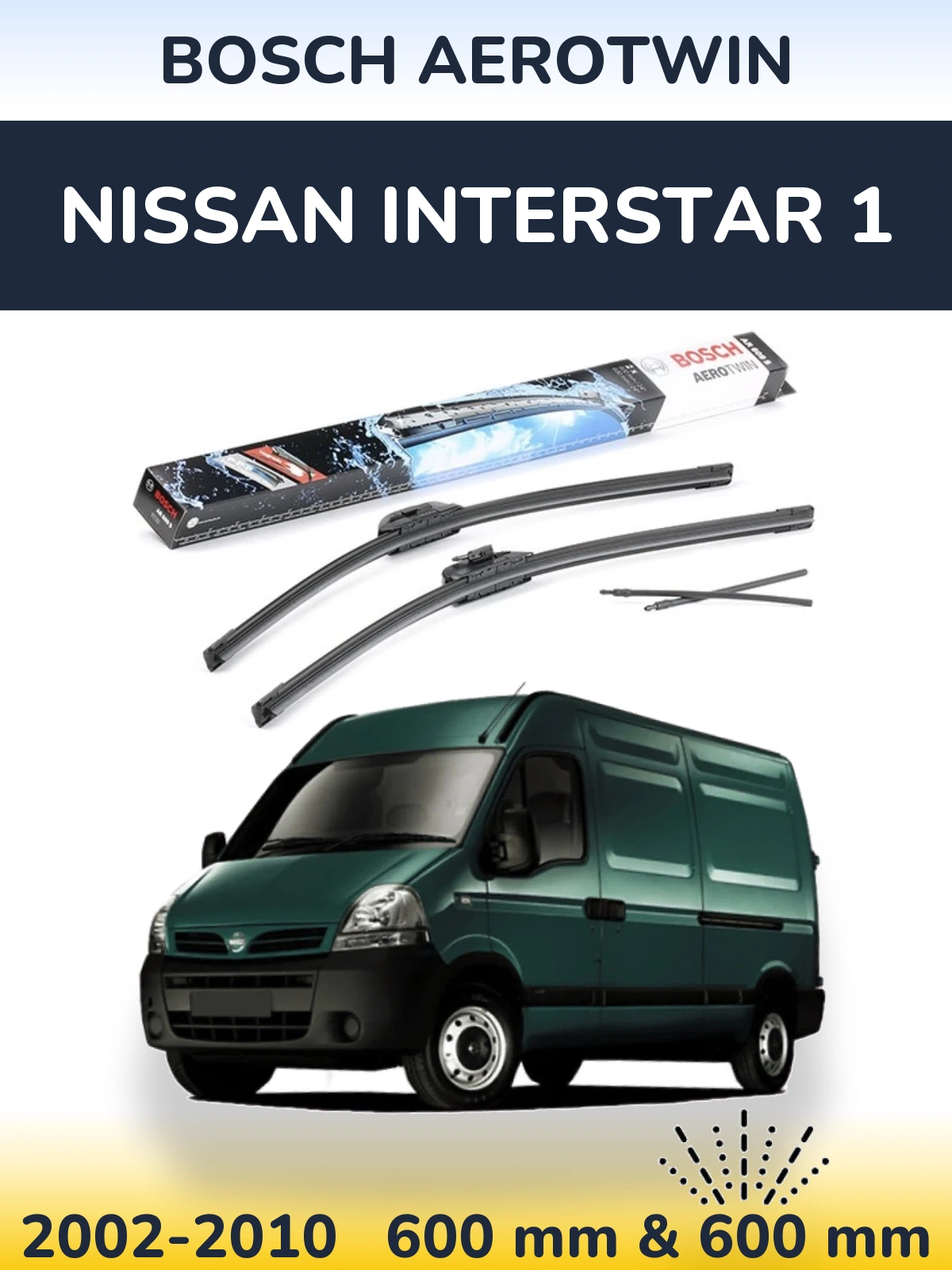 Sada předních stěračů BOSCH AeroTwin 600 a 600 mm pro Nissan Interstar 1 2002-2010