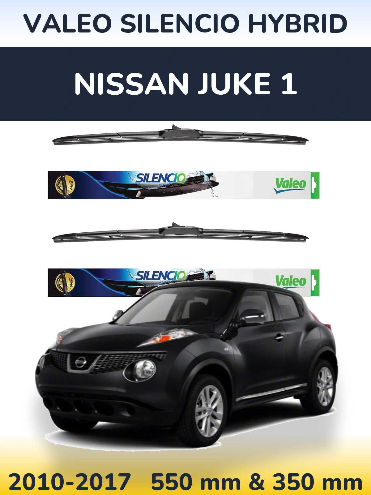 Sada předních stěračů Valeo Silencio Hybrid 550 a 350 mm pro Nissan Juke 1 2010-2017
