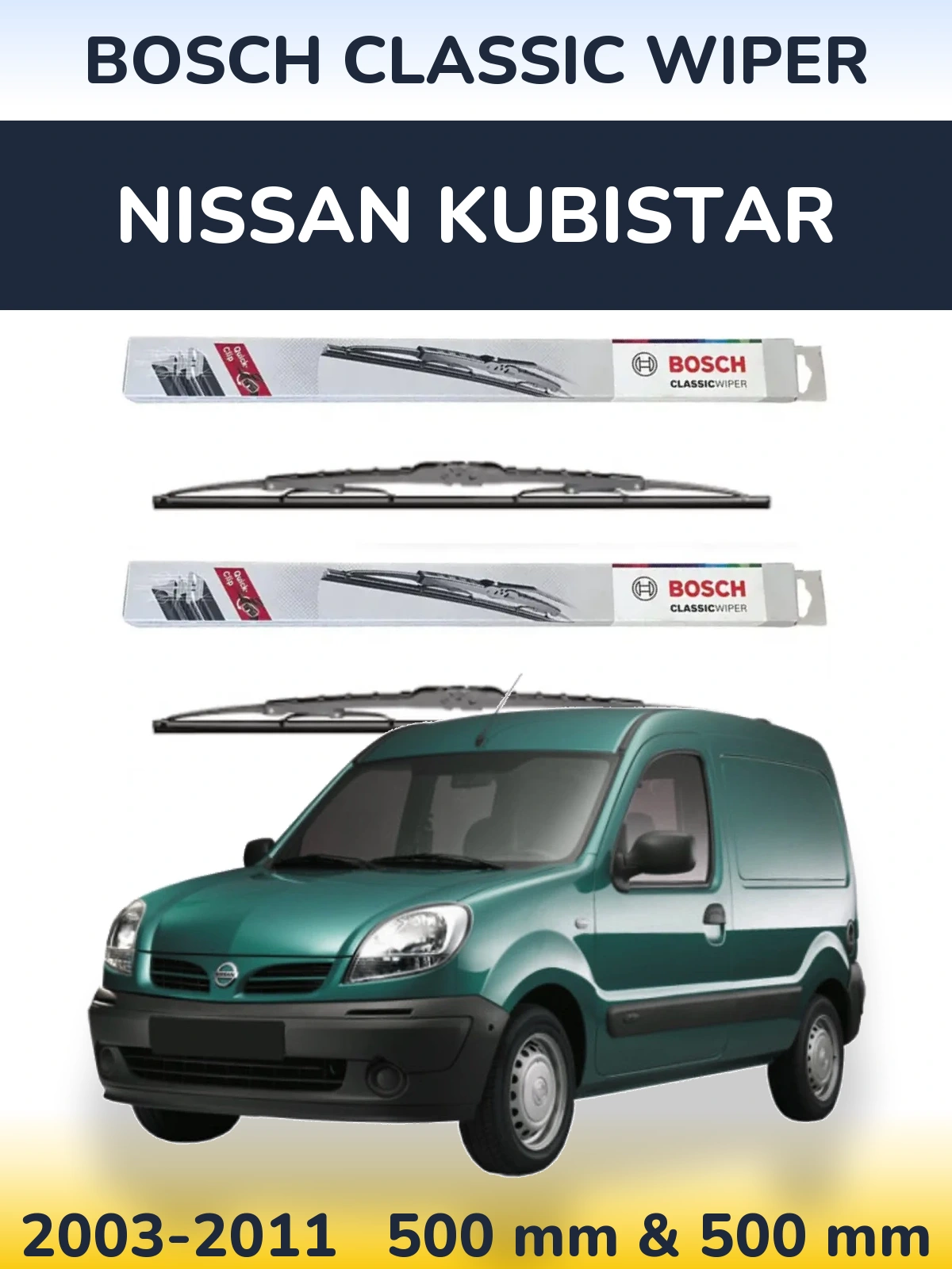 Sada předních stěračů BOSCH Classic Wiper 500 a 500 mm pro Nissan Kubistar 2003-2011