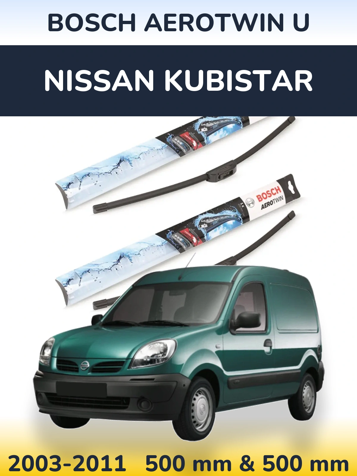Sada předních stěračů BOSCH AeroTwin U 500 a 500 mm pro Nissan Kubistar 2003-2011