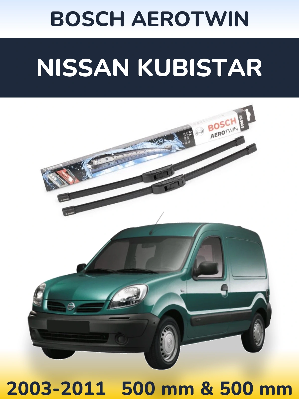 Sada předních stěračů BOSCH AeroTwin 500 a 500 mm pro Nissan Kubistar 2003-2011
