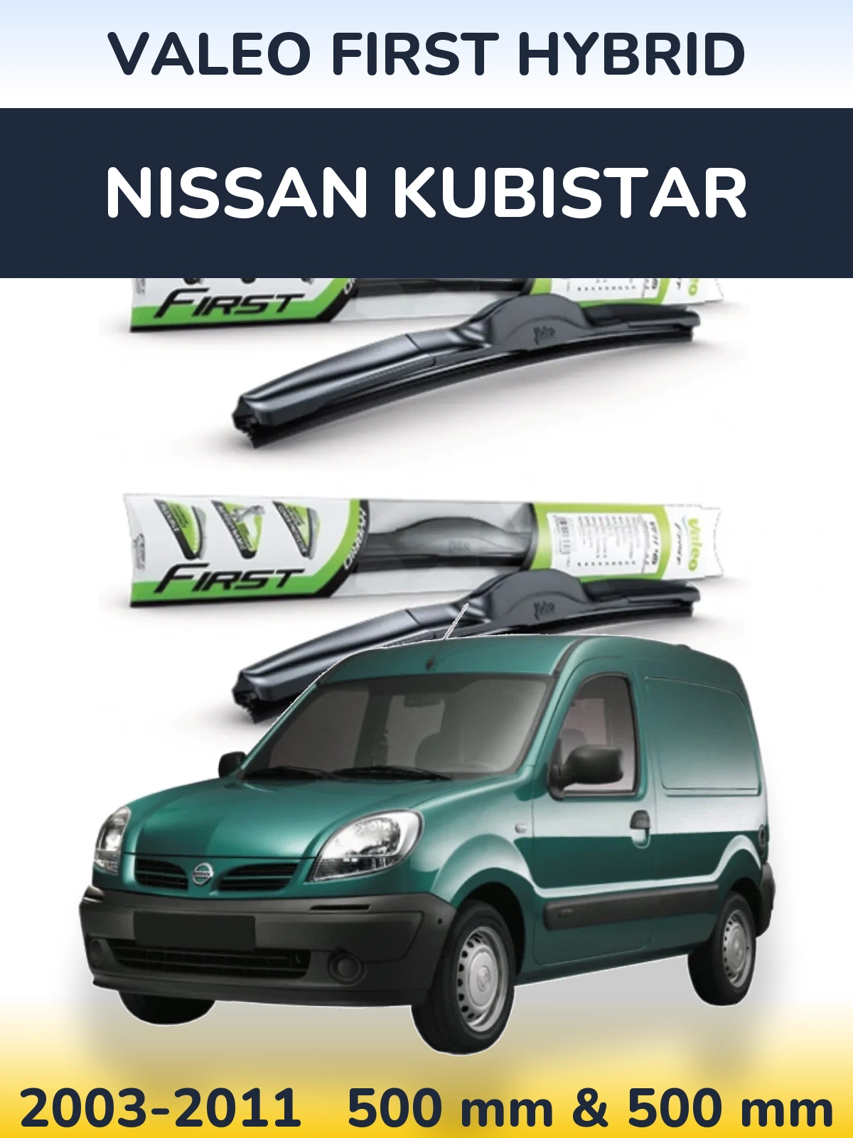 Sada předních stěračů Valeo First Hybrid 500 a 500 mm pro Nissan Kubistar 2003-2011