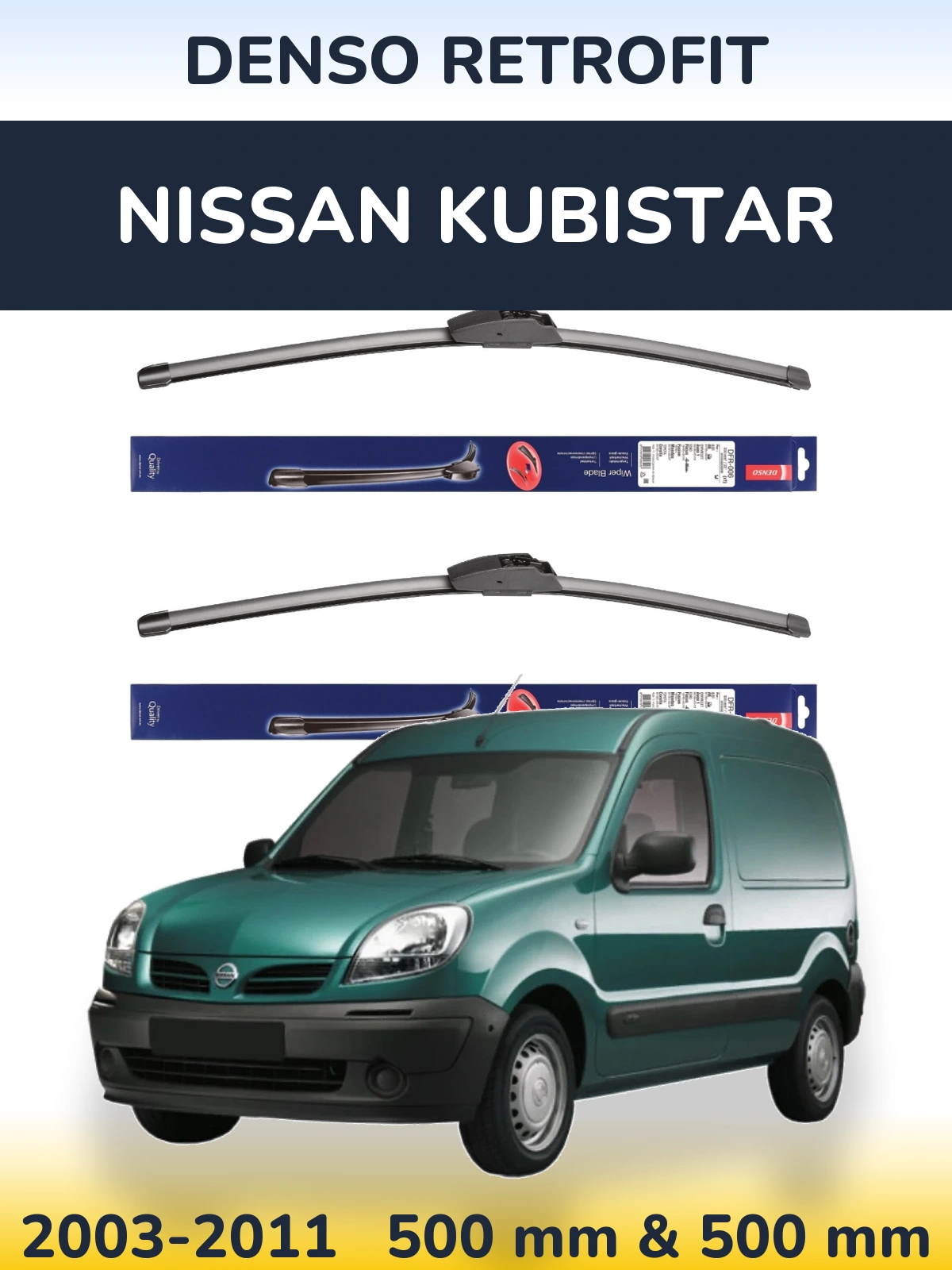 Sada předních stěračů Denso Retrofit 500 a 500 mm pro Nissan Kubistar 2003-2011