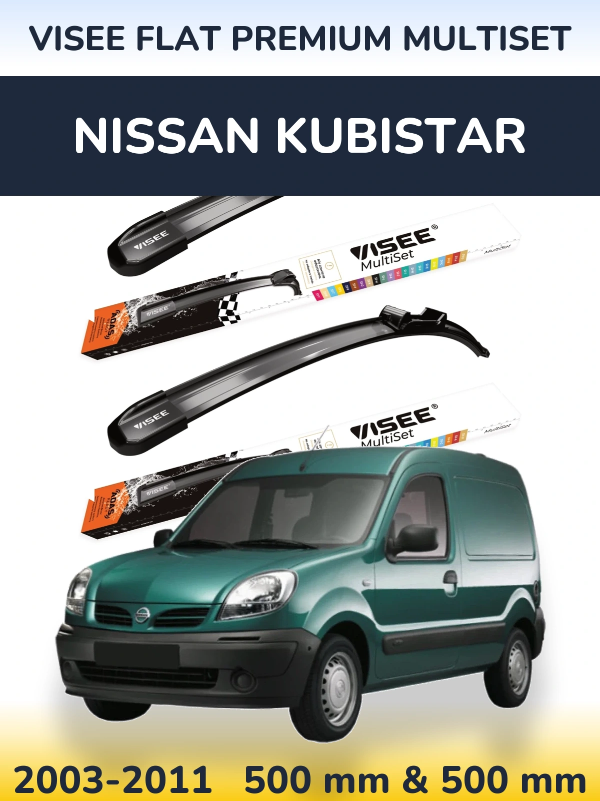 Sada předních stěračů VISEE FLAT PREMIUM MultiSet 500 a 500 mm pro Nissan Kubistar 2003-2011