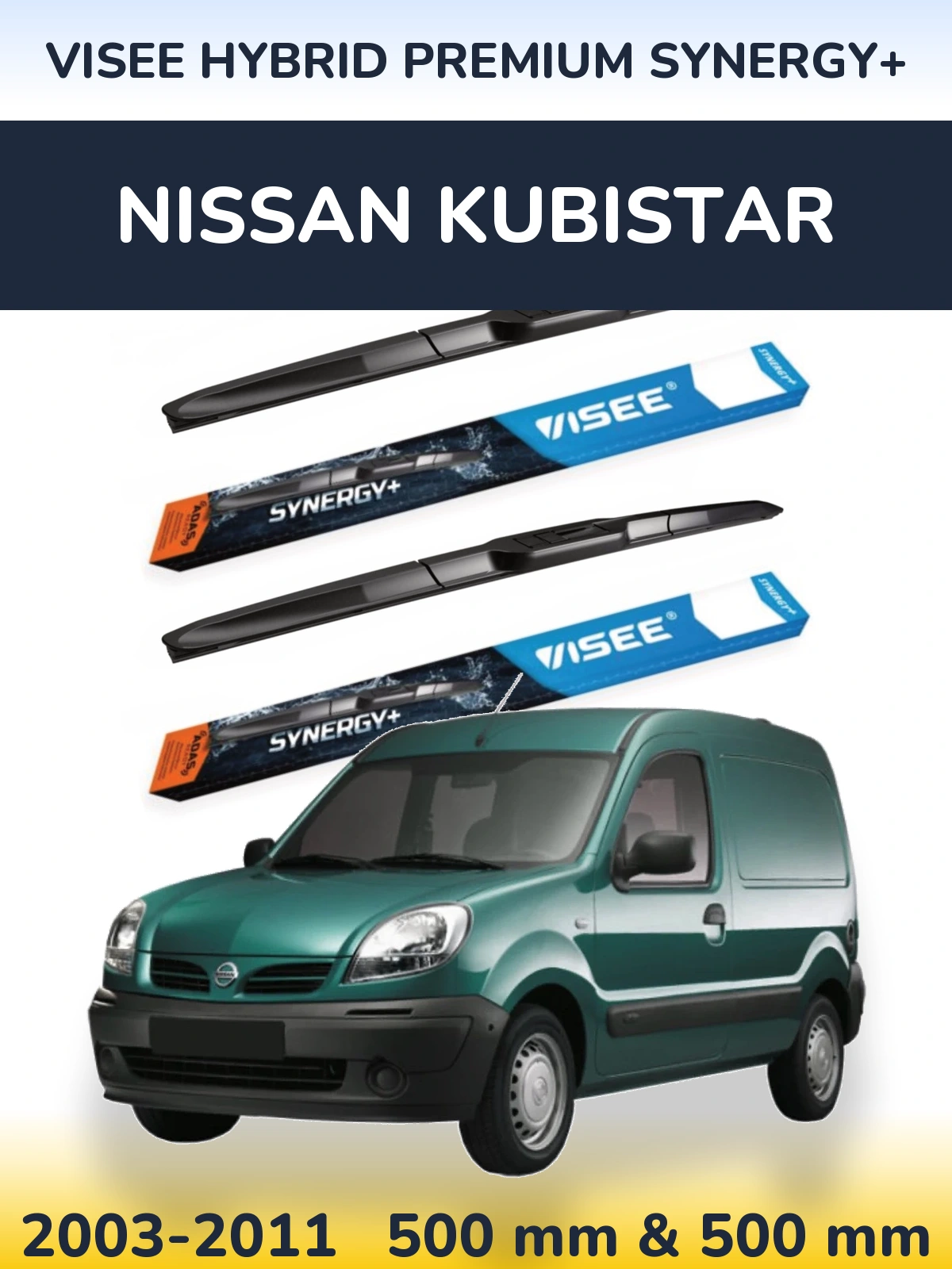 Sada předních stěračů VISEE HYBRID PREMIUM SYNERGY+ 500 a 500 mm pro Nissan Kubistar 2003-2011