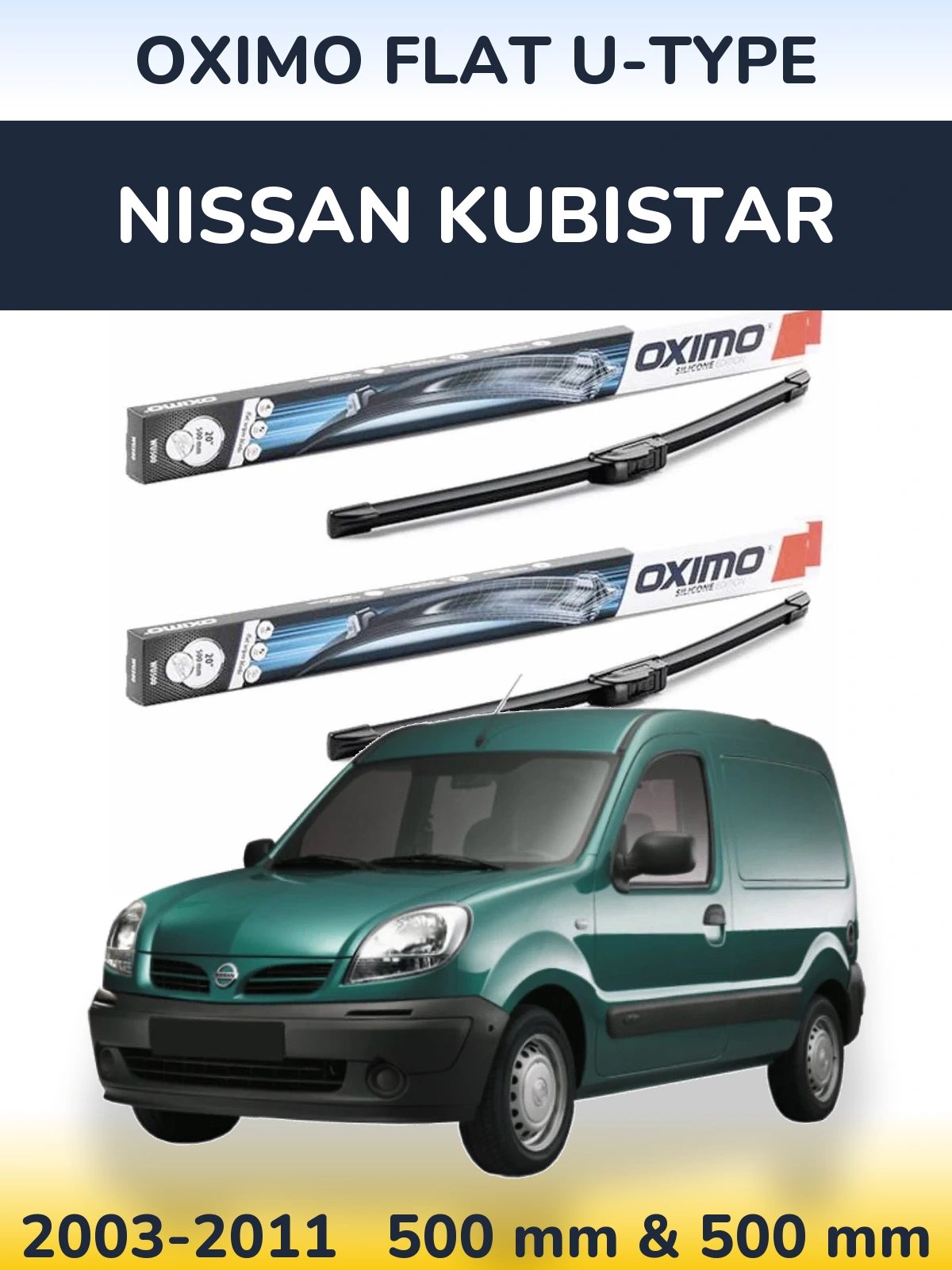 Sada předních stěračů Oximo Flat U-type 500 a 500 mm pro Nissan Kubistar 2003-2011