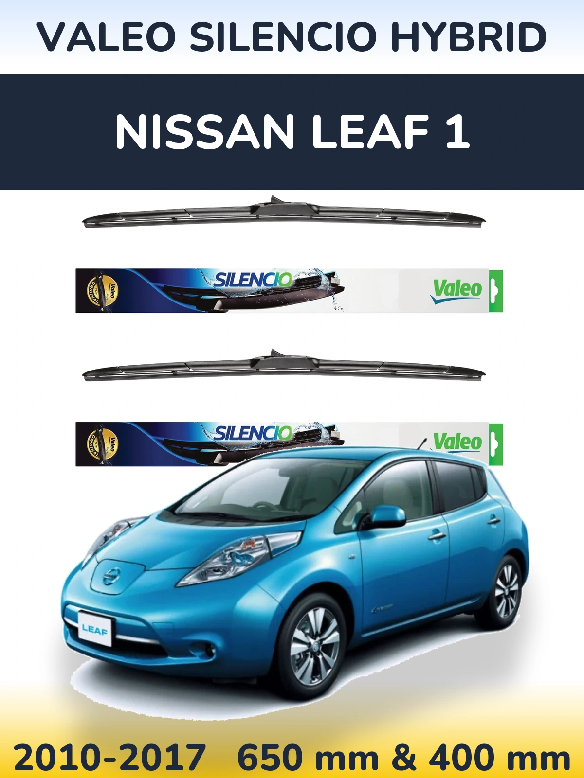 Sada předních stěračů Valeo Silencio Hybrid 650 a 400 mm pro Nissan Leaf 1 2010-2017