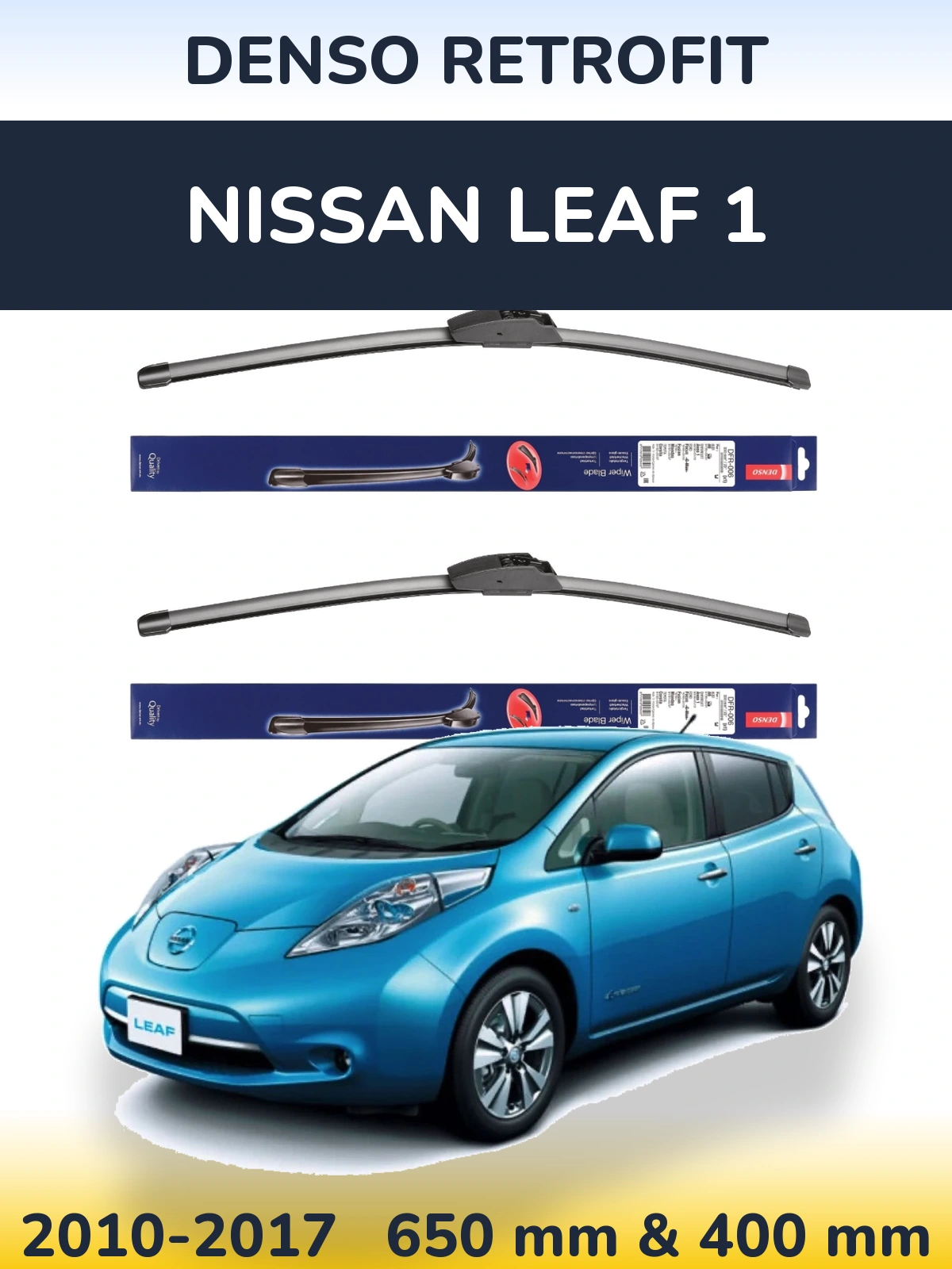 Sada předních stěračů Denso Retrofit 650 a 400 mm pro Nissan Leaf 1 2010-2017