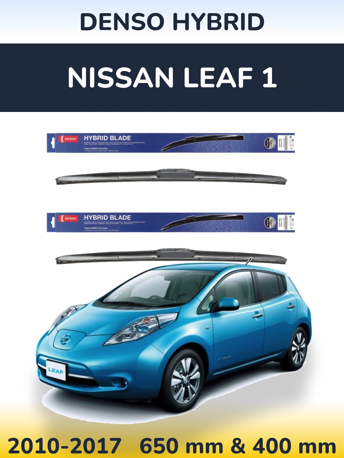 Sada předních stěračů Denso Hybrid 650 a 400 mm pro Nissan Leaf 1 2010-2017