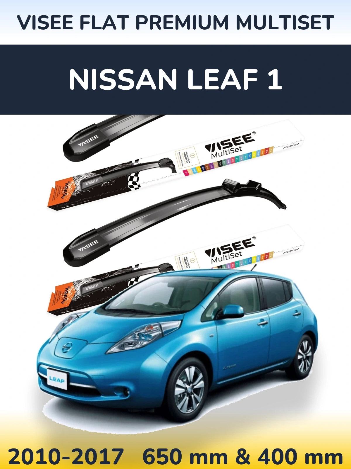 Sada předních stěračů VISEE FLAT PREMIUM MultiSet 650 a 400 mm pro Nissan Leaf 1 2010-2017