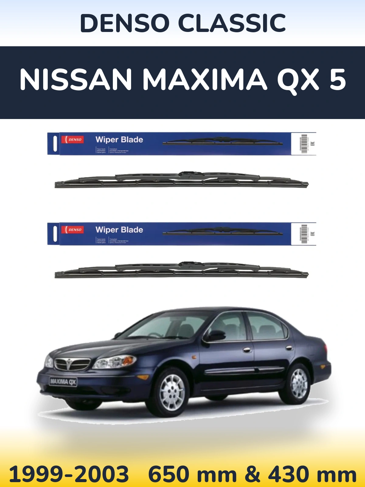 Sada předních stěračů Denso Classic 650 a 430 mm pro Nissan Maxima QX 5 1999-2003