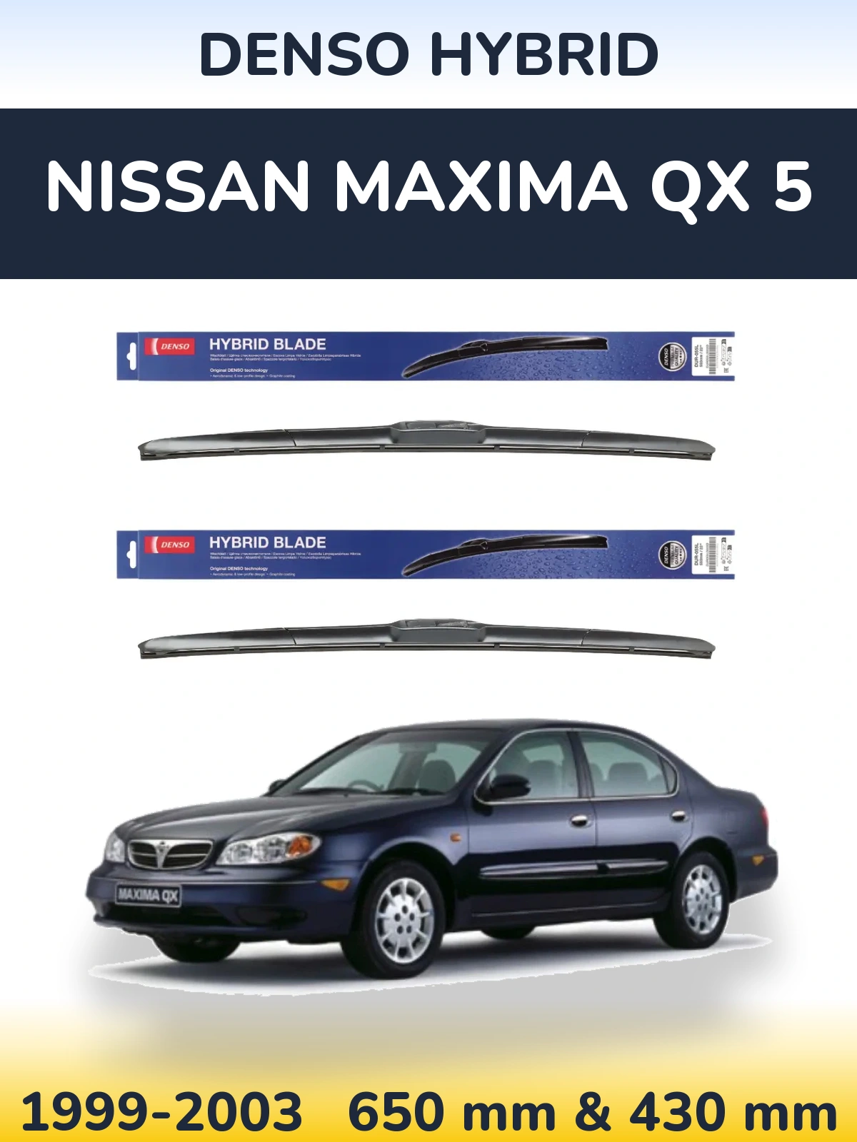 Sada předních stěračů Denso Hybrid 650 a 430 mm pro Nissan Maxima QX 5 1999-2003