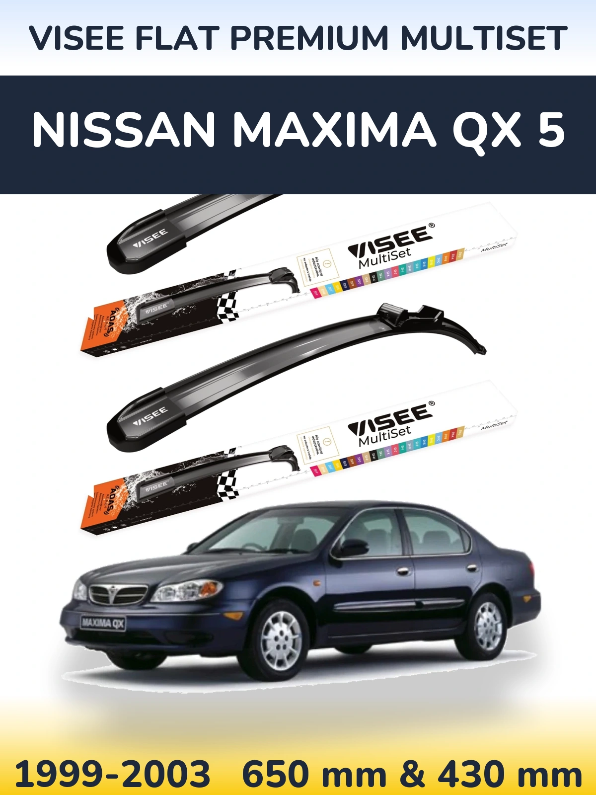 Sada předních stěračů VISEE FLAT PREMIUM MultiSet 650 a 430 mm pro Nissan Maxima QX 5 1999-2003