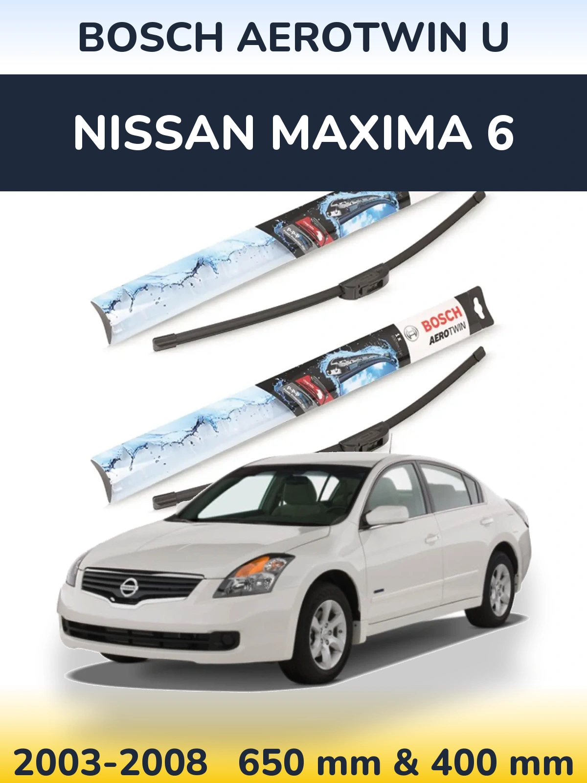 Sada předních stěračů BOSCH AeroTwin U 650 a 400 mm pro Nissan Maxima 6 2003-2008