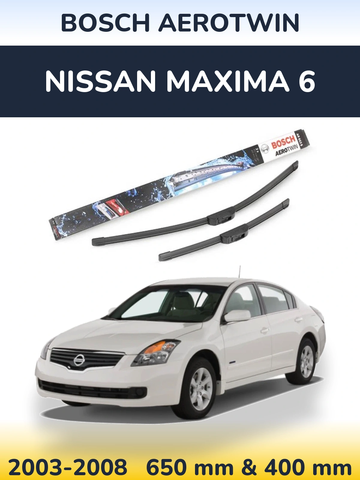 Sada předních stěračů BOSCH AeroTwin 650 a 400 mm pro Nissan Maxima 6 2003-2008