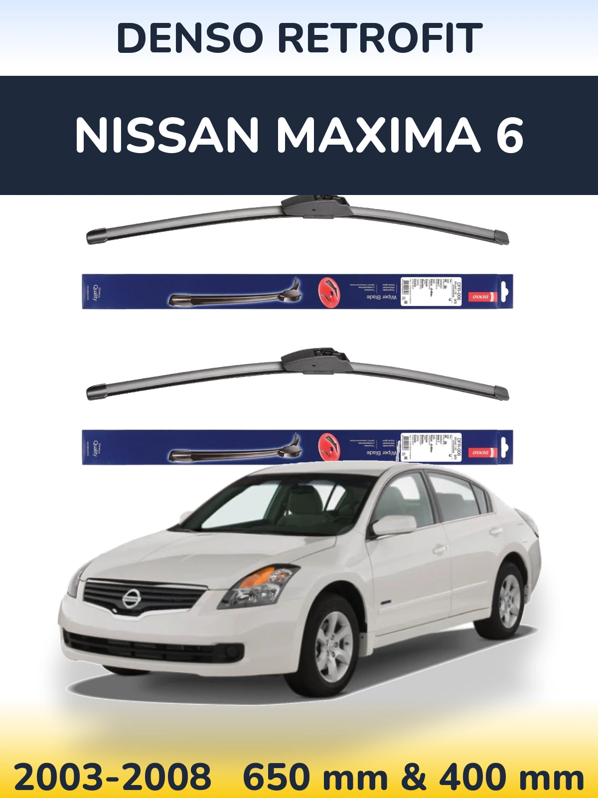 Sada předních stěračů Denso Retrofit 650 a 400 mm pro Nissan Maxima 6 2003-2008