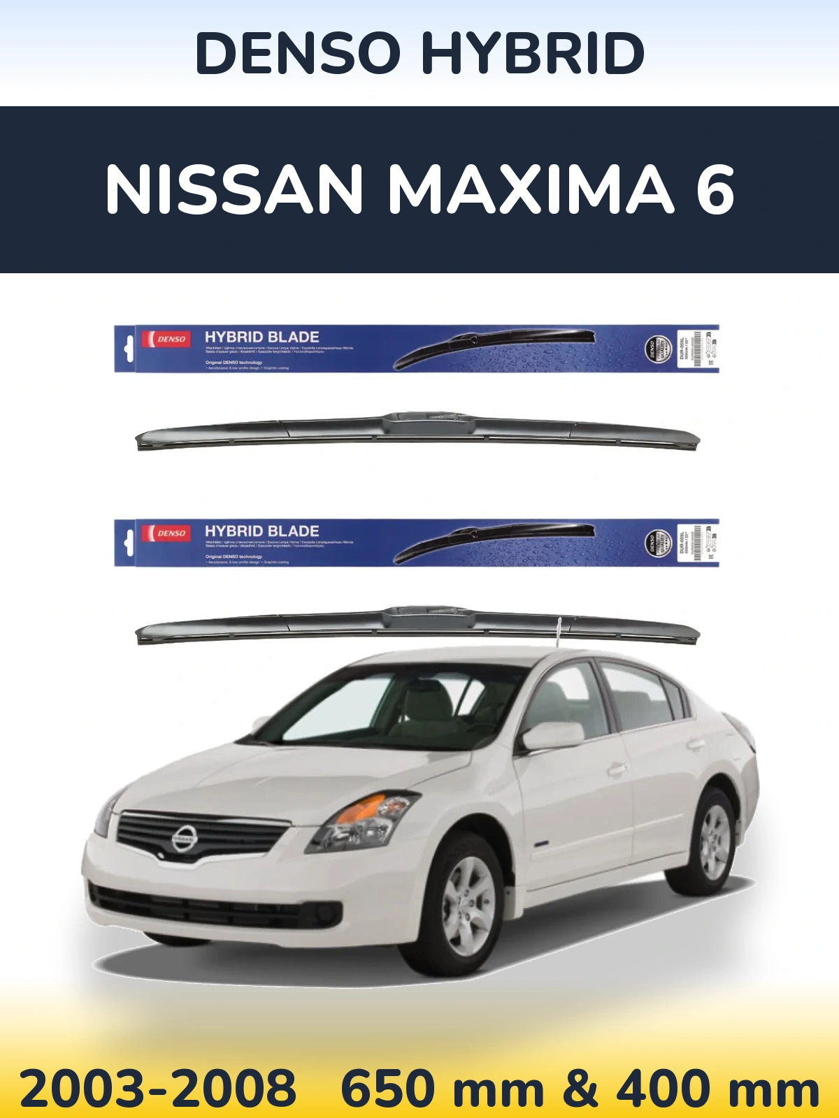 Sada předních stěračů Denso Hybrid 650 a 400 mm pro Nissan Maxima 6 2003-2008