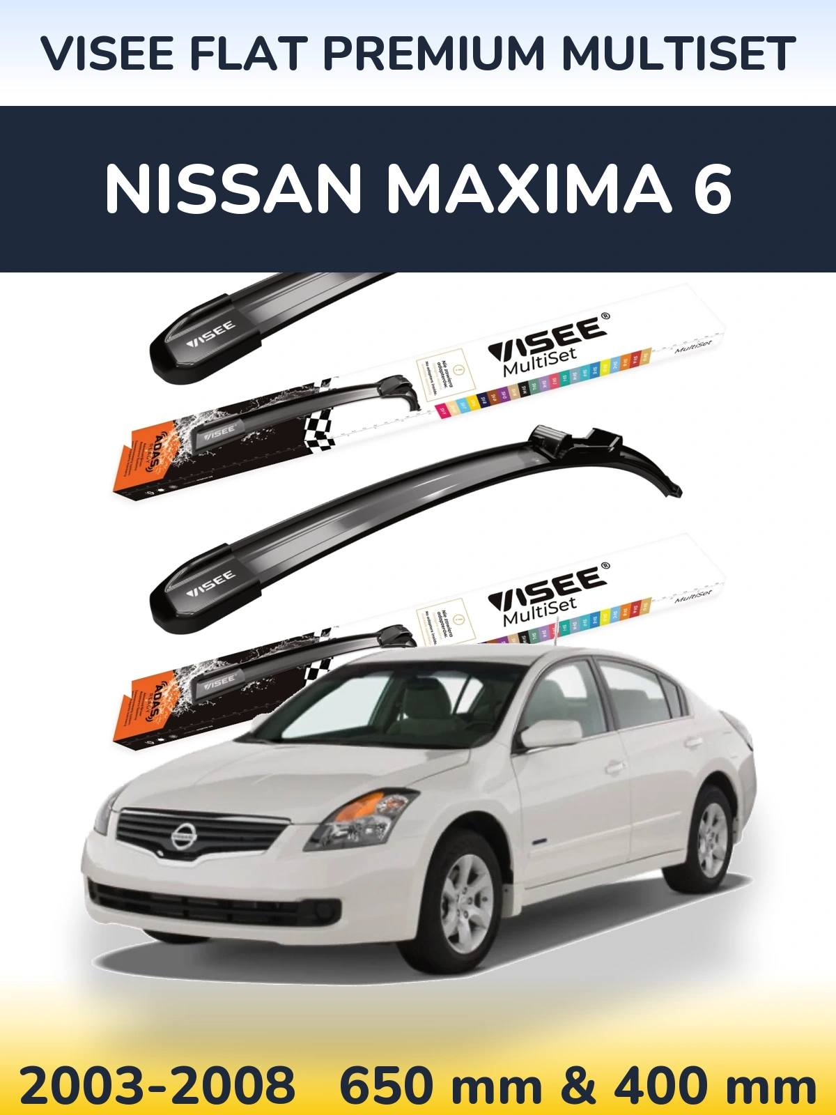Sada předních stěračů VISEE FLAT PREMIUM MultiSet 650 a 400 mm pro Nissan Maxima 6 2003-2008