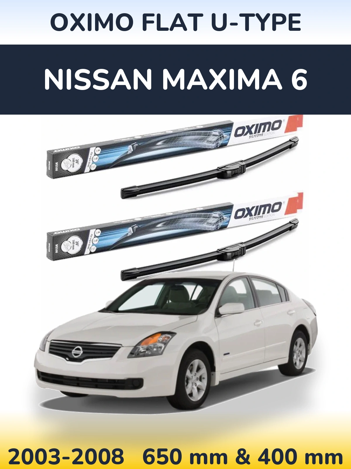 Sada předních stěračů Oximo Flat U-type 650 a 400 mm pro Nissan Maxima 6 2003-2008
