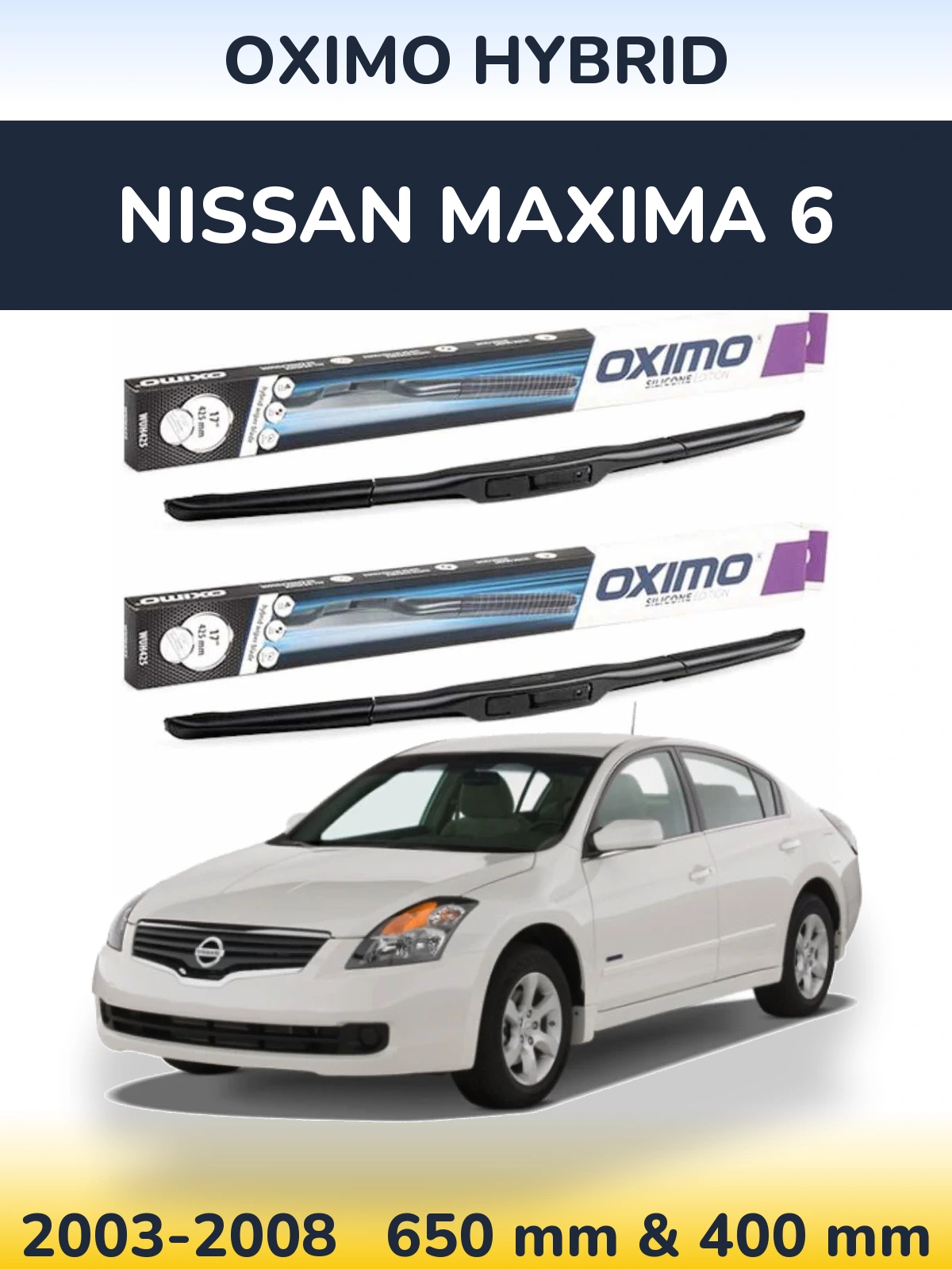 Sada předních stěračů Oximo Hybrid 650 a 400 mm pro Nissan Maxima 6 2003-2008