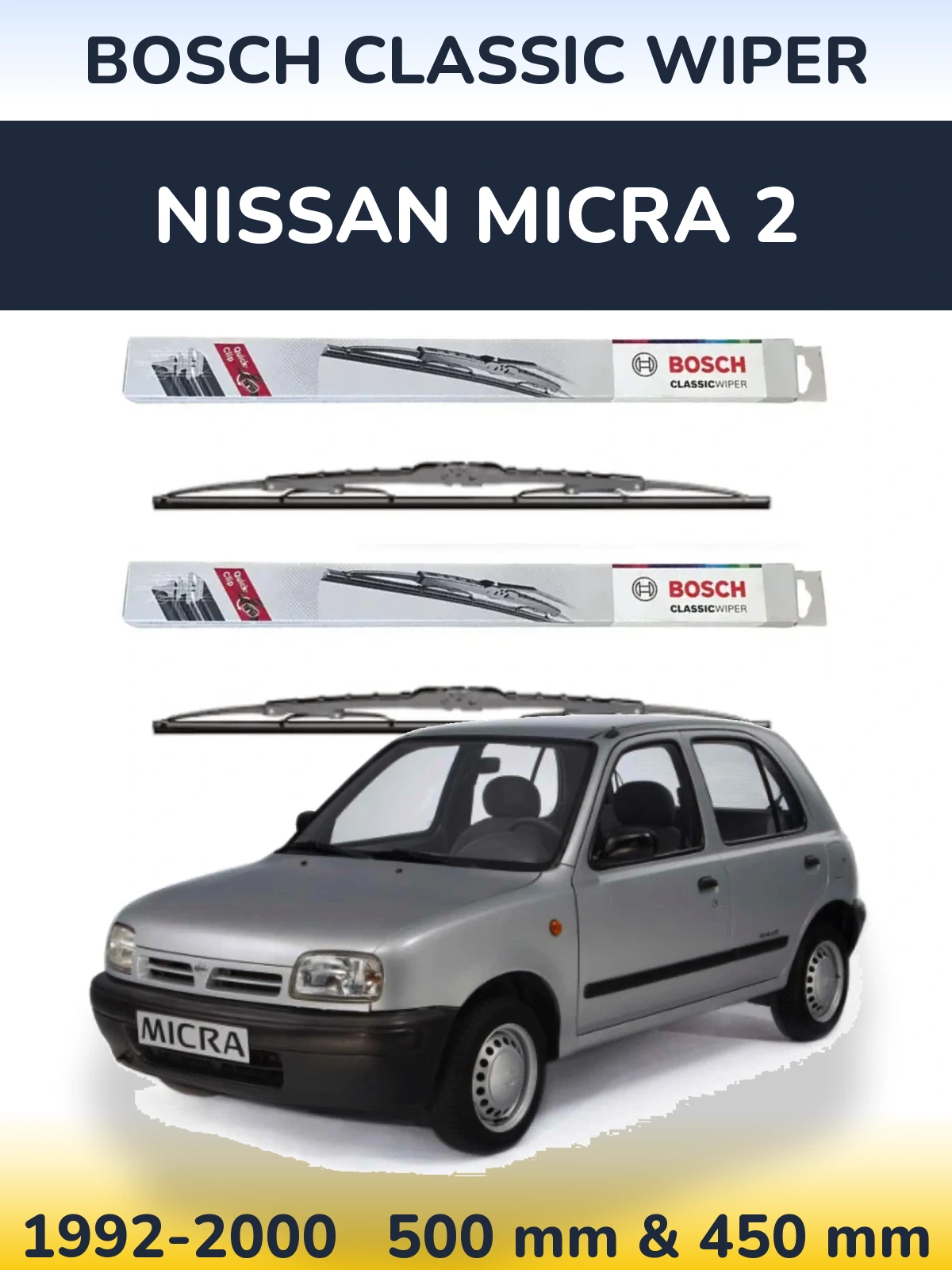 Sada předních stěračů BOSCH Classic Wiper 500 a 450 mm pro Nissan Micra 2 1992-2000