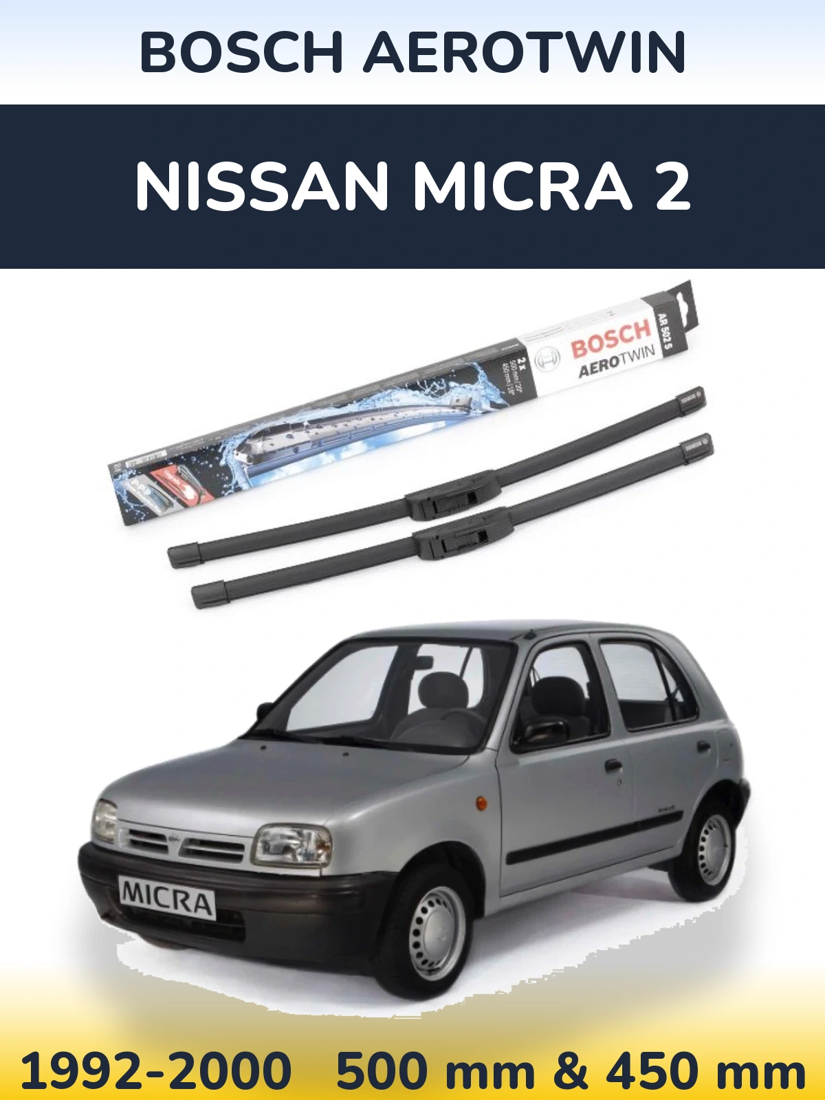 Sada předních stěračů BOSCH AeroTwin 500 a 450 mm pro Nissan Micra 2 1992-2000