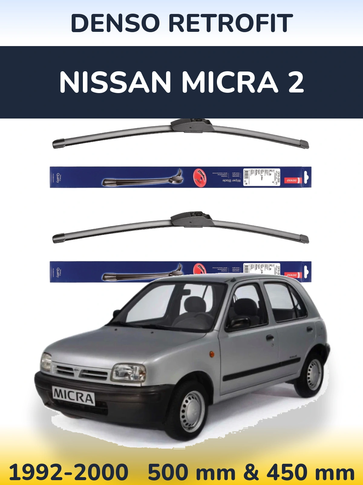 Sada předních stěračů Denso Retrofit 500 a 450 mm pro Nissan Micra 2 1992-2000