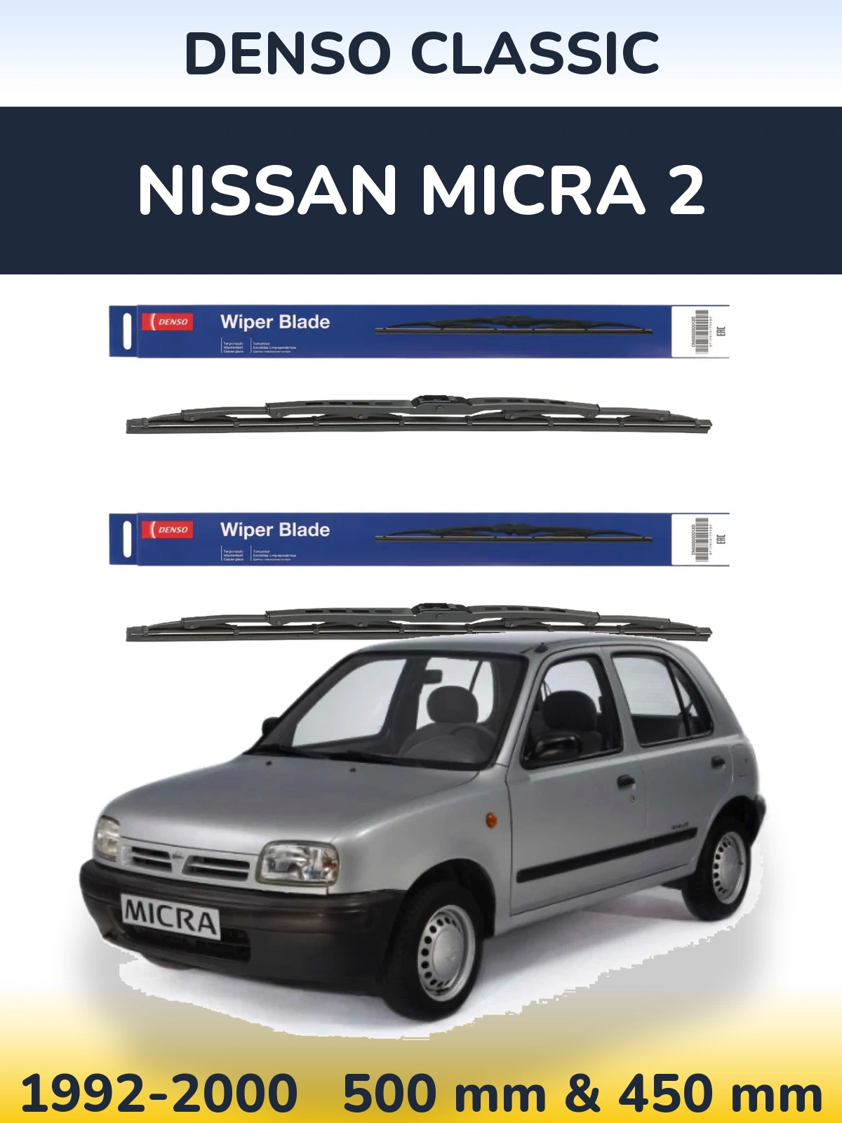 Sada předních stěračů Denso Classic 500 a 450 mm pro Nissan Micra 2 1992-2000