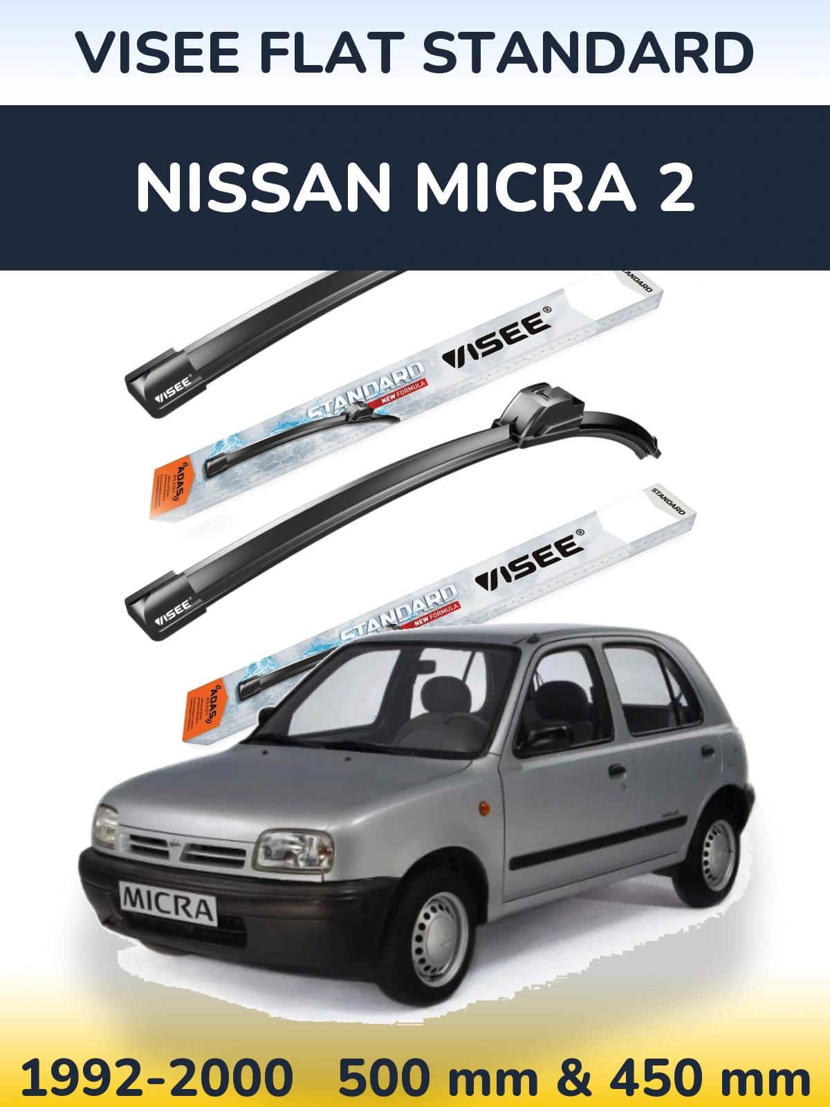 Sada předních stěračů VISEE FLAT STANDARD 500 a 450 mm pro Nissan Micra 2 1992-2000