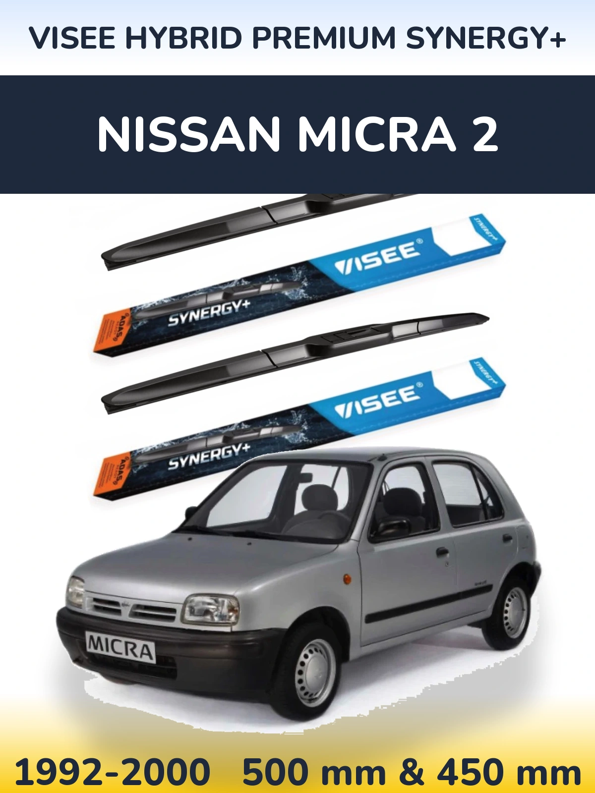 Sada předních stěračů VISEE HYBRID PREMIUM SYNERGY+ 500 a 450 mm pro Nissan Micra 2 1992-2000