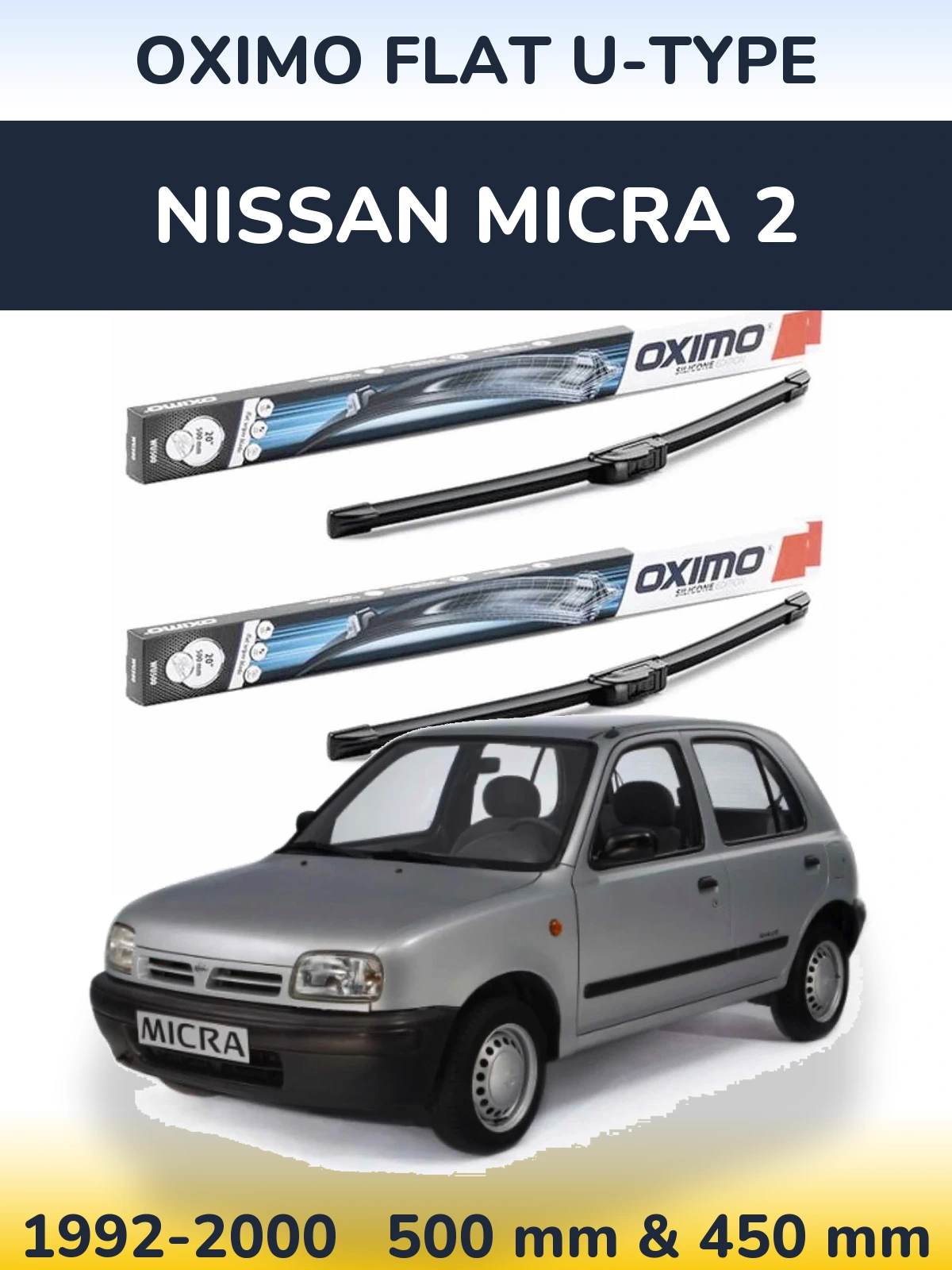 Sada předních stěračů Oximo Flat U-type 500 a 450 mm pro Nissan Micra 2 1992-2000