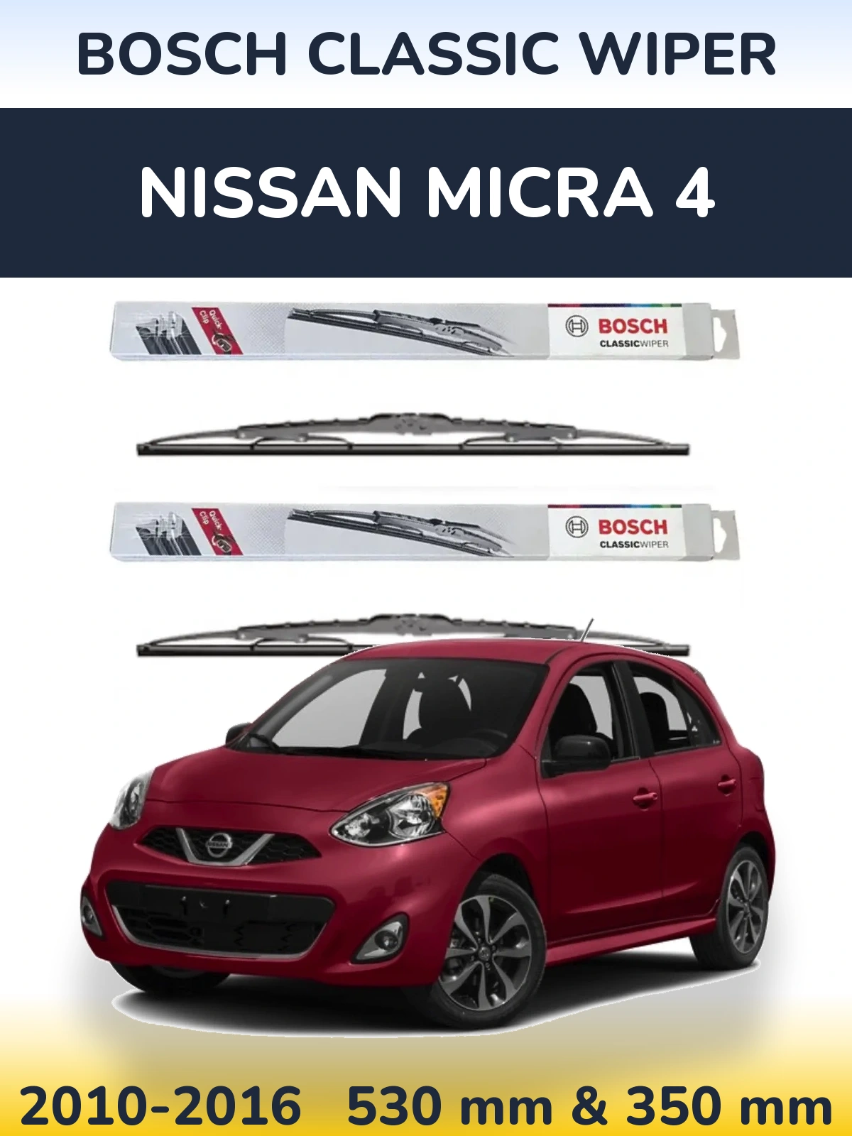 Sada předních stěračů BOSCH Classic Wiper 530 a 340 mm pro Nissan Micra 4 2010-2016