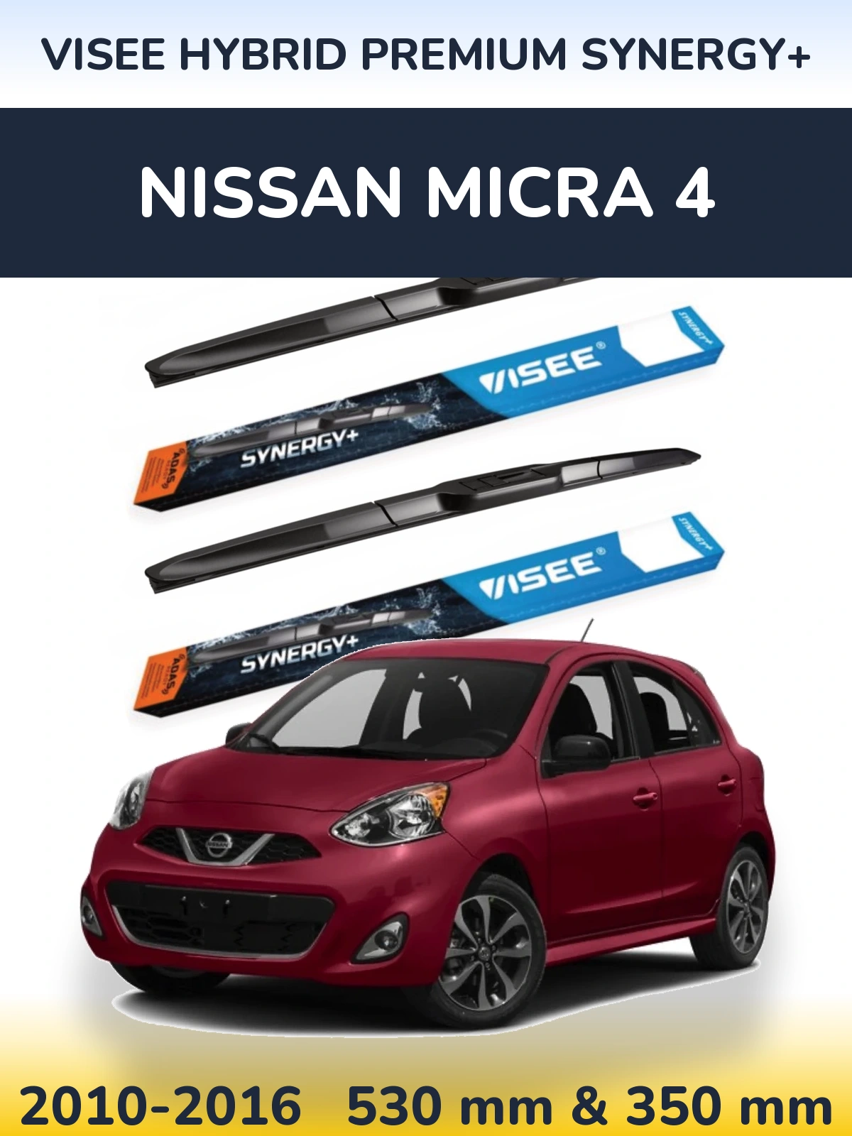 Sada předních stěračů VISEE HYBRID PREMIUM SYNERGY+ 530 a 350 mm pro Nissan Micra 4 2010-2016