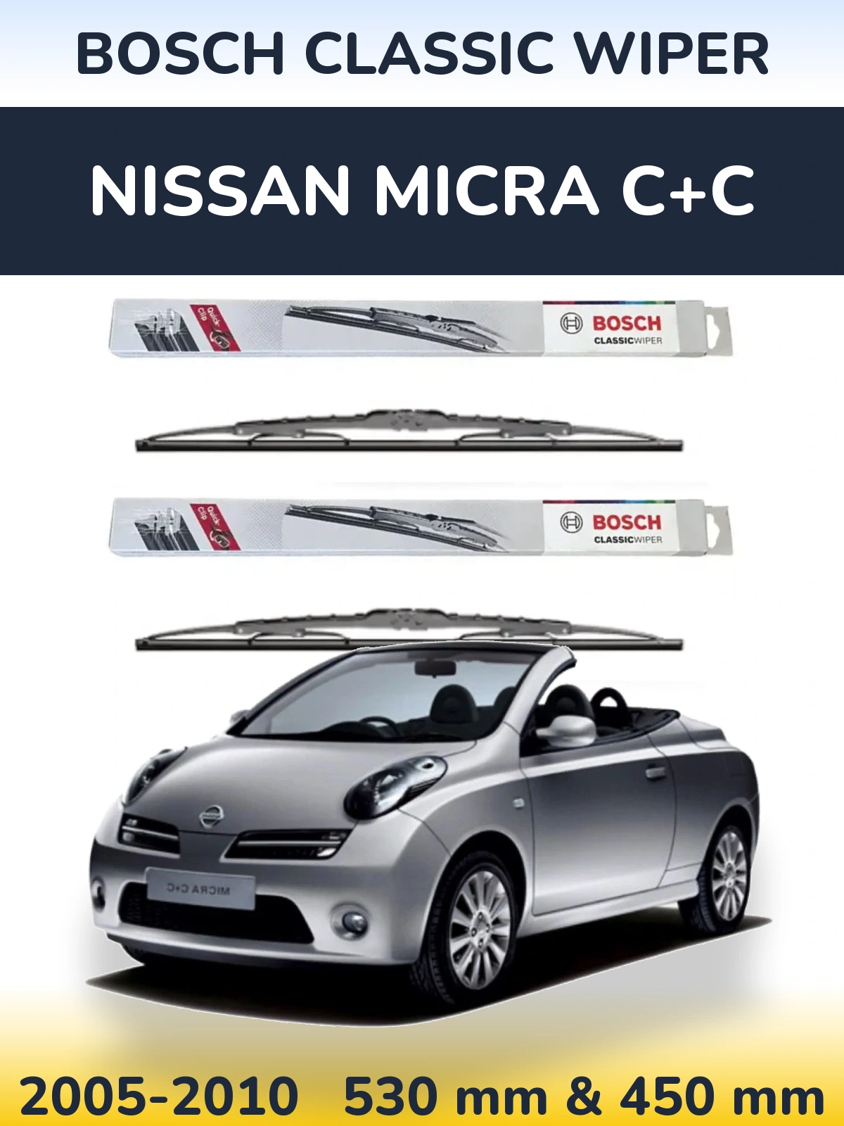 Sada předních stěračů BOSCH Classic Wiper 530 a 450 mm pro Nissan Micra C+C 2005-2010