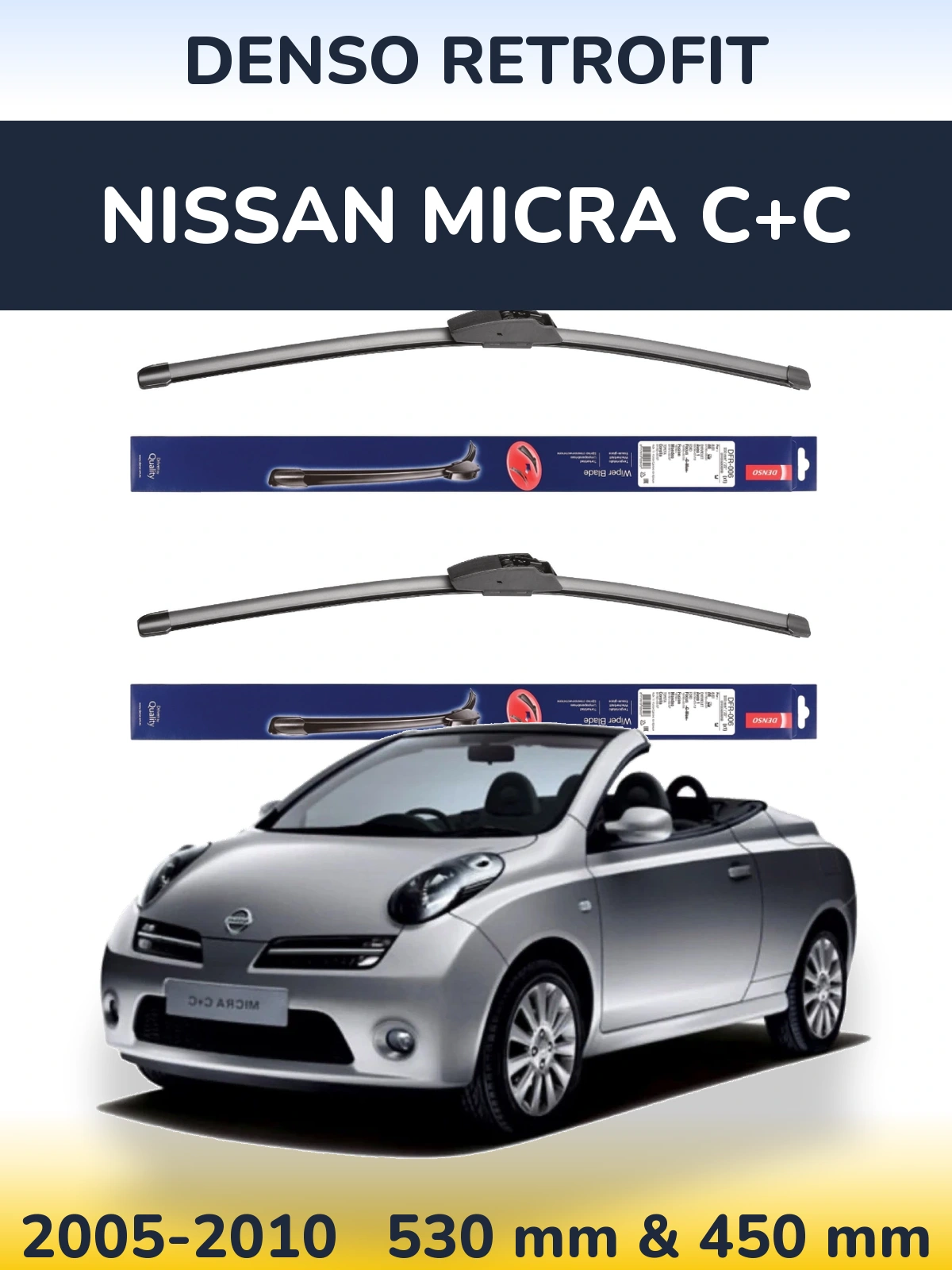 Sada předních stěračů Denso Retrofit 530 a 450 mm pro Nissan Micra C+C 2005-2010