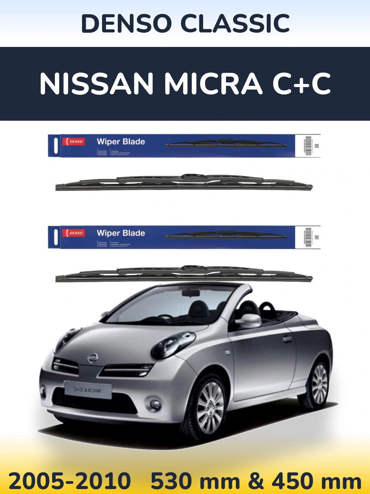 Sada předních stěračů Denso Classic 530 a 450 mm pro Nissan Micra C+C 2005-2010