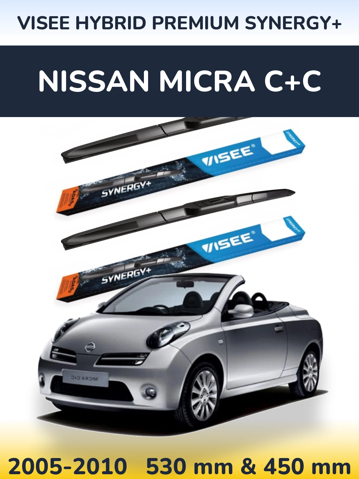 Sada předních stěračů VISEE HYBRID PREMIUM SYNERGY+ 530 a 450 mm pro Nissan Micra C+C 2005-2010