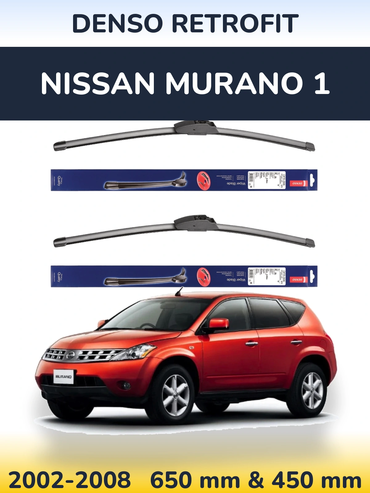 Sada předních stěračů Denso Retrofit 650 a 450 mm pro Nissan Murano 1 2002-2008