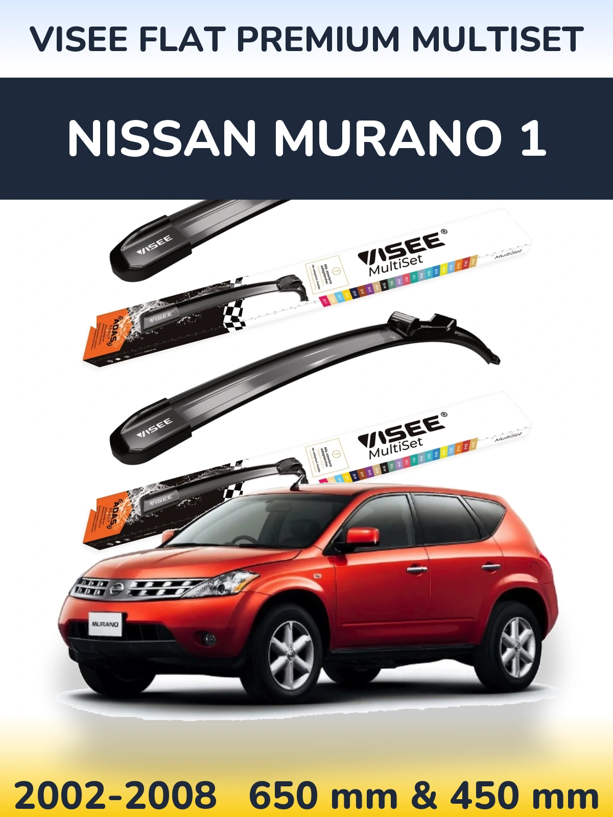 Sada předních stěračů VISEE FLAT PREMIUM MultiSet 650 a 450 mm pro Nissan Murano 1 2002-2008
