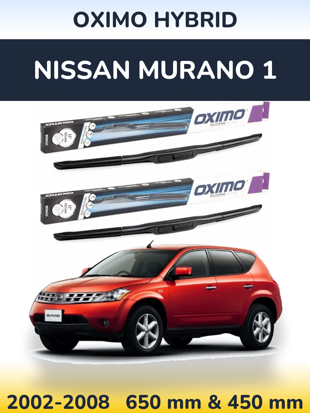 Sada předních stěračů Oximo Hybrid 650 a 450 mm pro Nissan Murano 1 2002-2008