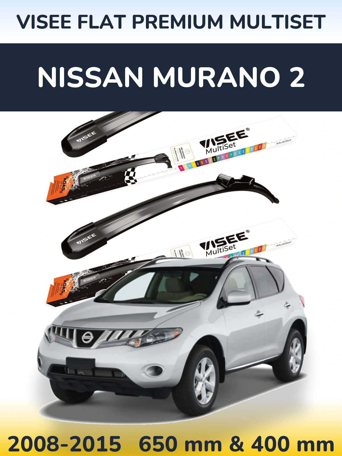 Sada předních stěračů VISEE FLAT PREMIUM MultiSet 650 a 400 mm pro Nissan Murano 2 2008-2015