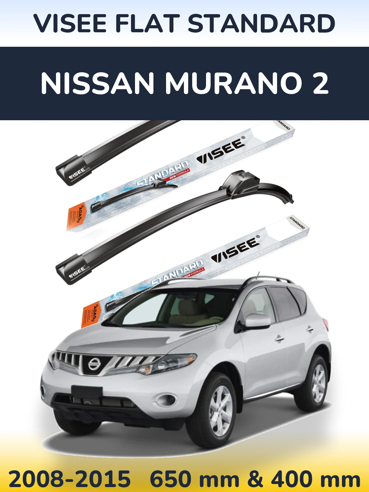 Sada předních stěračů VISEE FLAT STANDARD 650 a 400 mm pro Nissan Murano 2 2008-2015