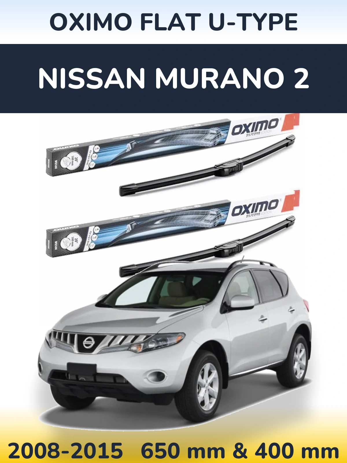 Sada předních stěračů Oximo Flat U-type 650 a 400 mm pro Nissan Murano 2 2008-2015
