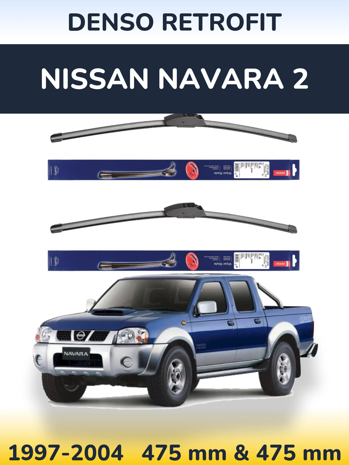 Sada předních stěračů Denso Retrofit 475 a 475 mm pro Nissan Navara 2 1997-2004