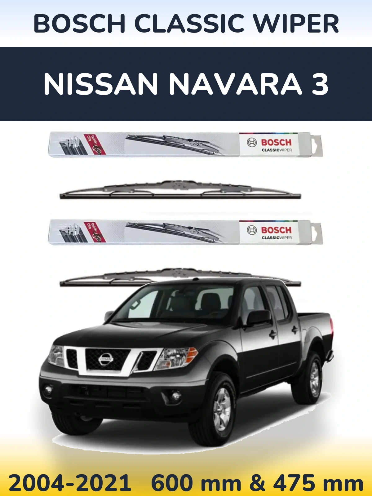 Sada předních stěračů BOSCH Classic Wiper 600 a 475 mm pro Nissan Navara 3 2004-2021